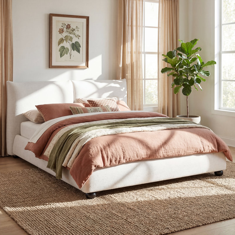 Valoria Upholstered Platform Bed With Pillow-Back Headboard, Queen