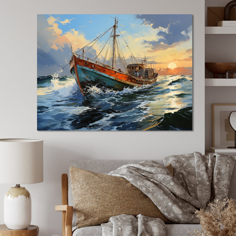 Impression d'art sur toile, "Bateau expressif" - Transport, Toile tendue, H 34 po x l 44 po x P 1,5 po