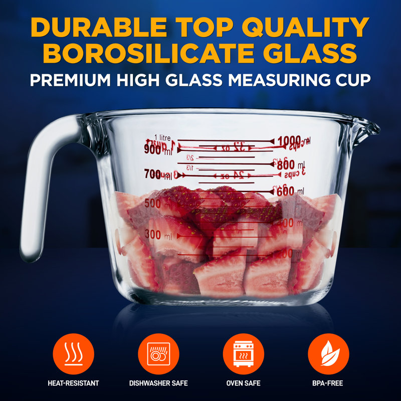 1000 Ml. High Borosilicate Glass Measuring Cup With Customized Decal Scale