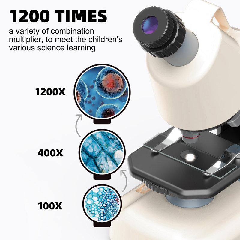 Handheld Microscope LED 100X-1200X Magnification Science Toys Kit For Kid, White