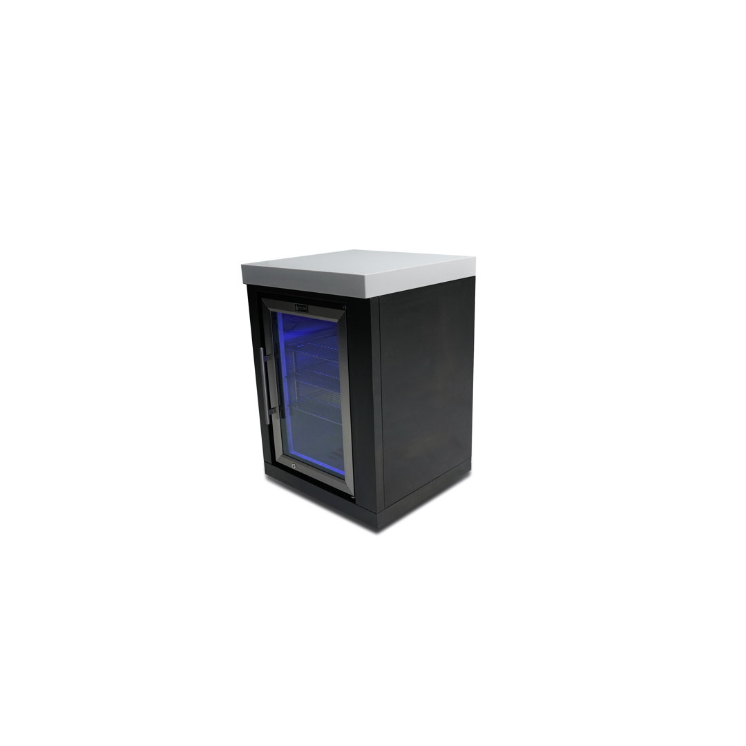 Mont Alpi MASFM-BSS 2.7 Cubic Ft. Black Stainless Steel Outdoor Rated Wine Cooler Lockable Compact Refrigerator Fridge Cabinet Module with Granite Countertop & Blue LED Lighting Mont Alpi