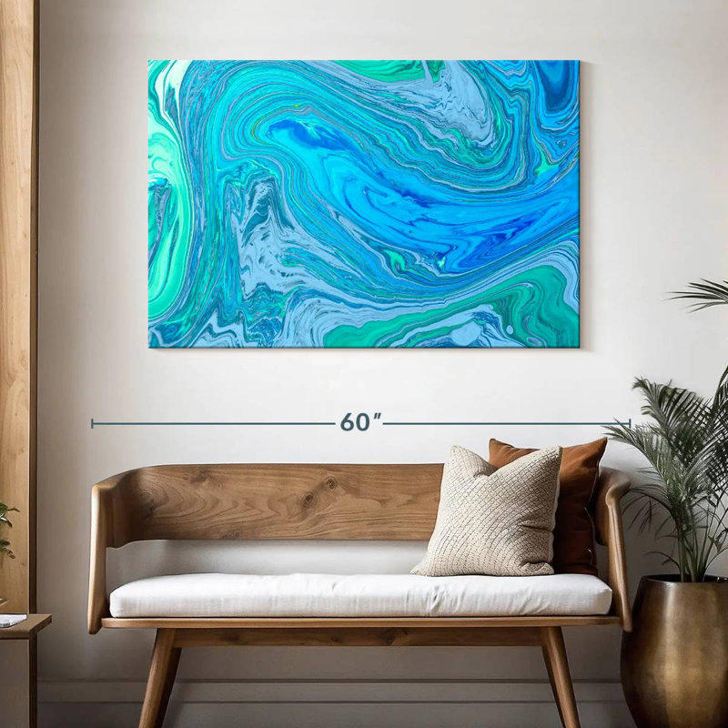 Vagues turquoise abstraites Avery, H 32 po x l 48 po