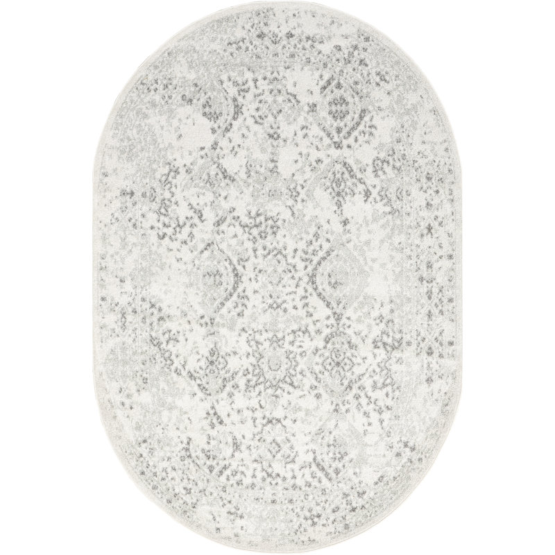 Almirka Medallion Runner Rug for Living Room Bedroom Dining Room Entryway Hallway Kitchen, Ivory/Grey, Oval 4' x 6'