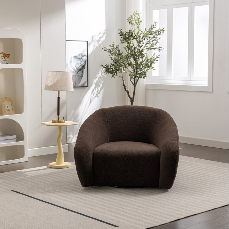 Lessley Modern Upholstered Accent Chair, 360° Swivel, Chocolate Boucle