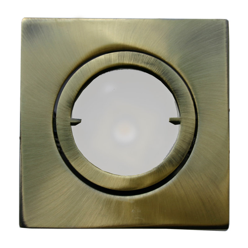 7.5cm Recessed Downlight Square Housing, Antique brass, LED warm white circular board (COB) 12W