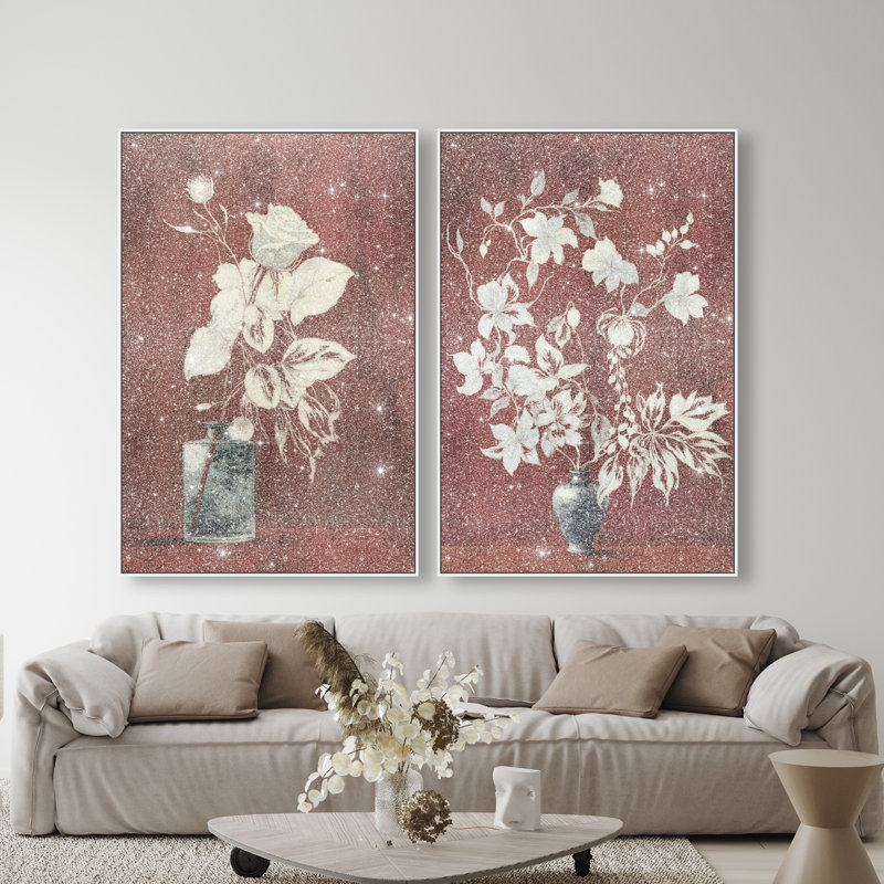 Romance Vases Set Canvas Floral & Botanical Print by Oliver Gal, Black Frame, 10 x 15, 37"H x 55"W, White Floater Frame