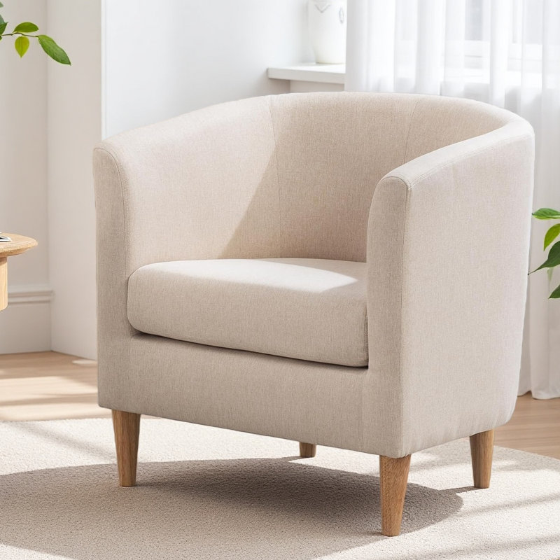 Chaises de baril avec pieds en bois Meleri, Beige