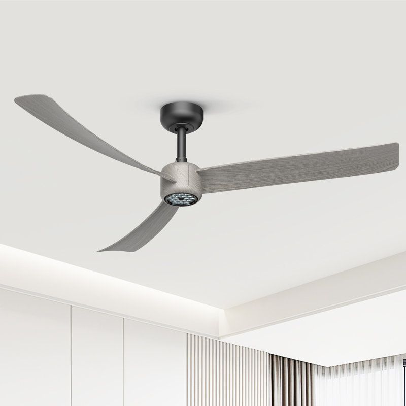 52 Inch Ceiling Fan With Led Night Light Remote Control, Black with Gray Blades