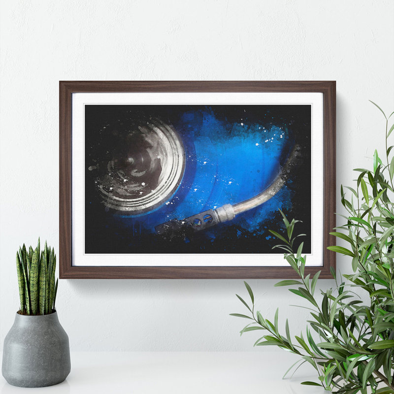 Blue Vinyl Record - Picture Frame Painting Print, 24cm H x 33cm W x 2cm D, Walnut Framed