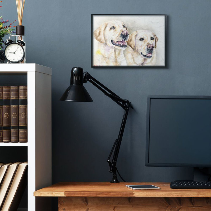 « dog friends animal painting », impression sur toile, H 16 po x l 20 po x P 1,5 po, Giclée encadrée noir minuit