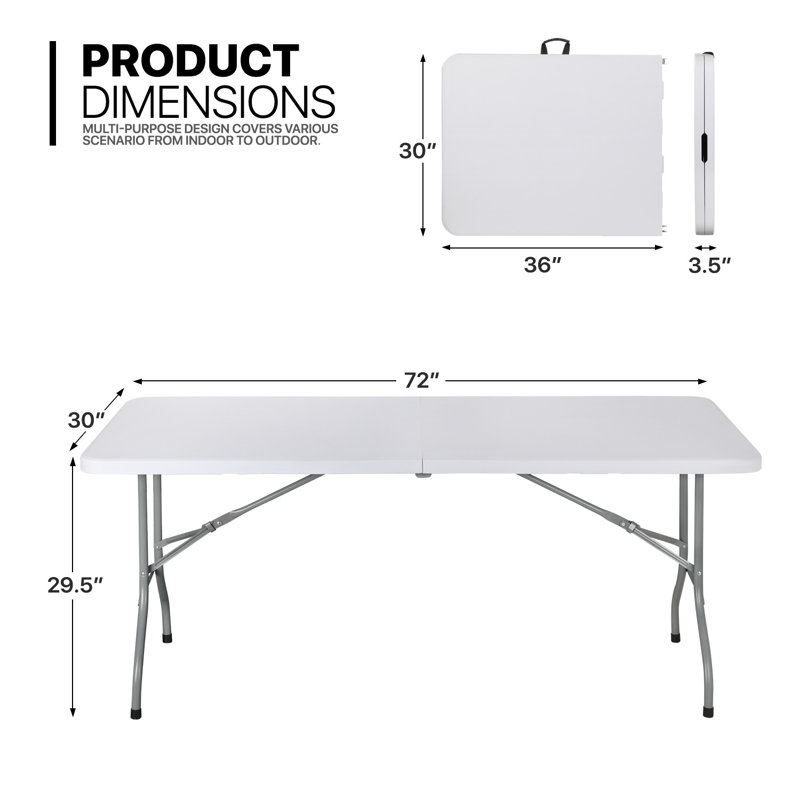 7-Piece Rectangular Folding Plastic Dining Table with 6 Chairs Set with Handle, White