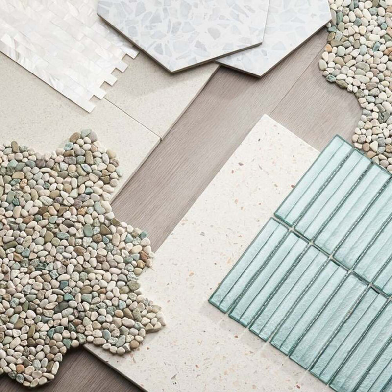 Maya Stacked 12x12 Polished Glass Mosaic Tile, Stacked Ocean
