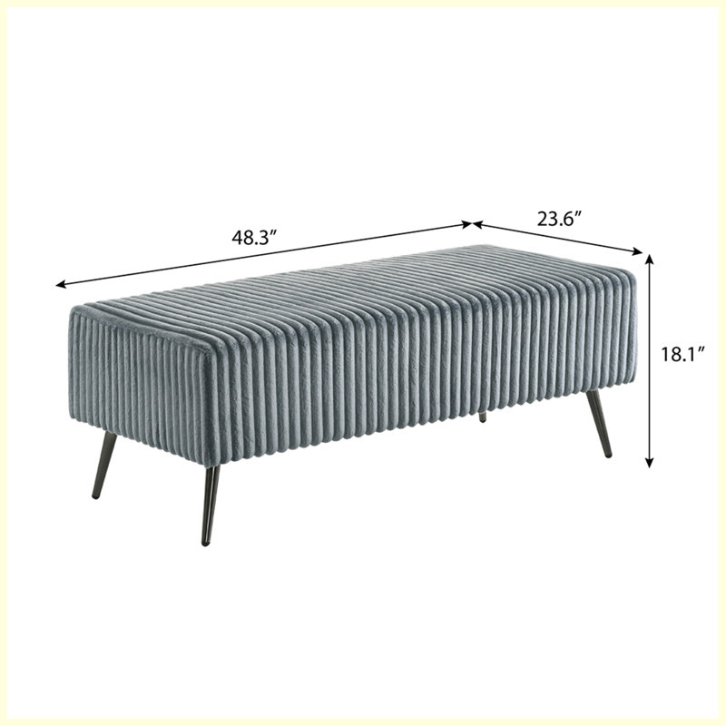 Banc rembourré en velours côtelé Mavela, Bleu