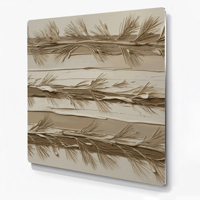Horizontal Striped Pine Cream Beige Metal Wall Art