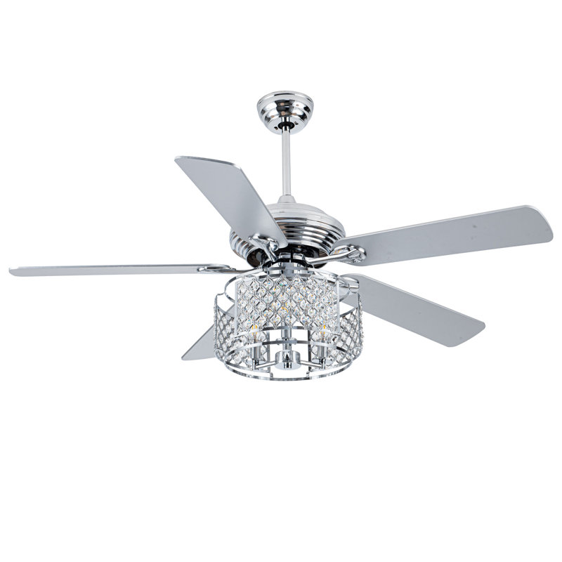 Silas 52" Reversible Crystal Caged Ceiling Fan with Light Kit and Remote, Chrome