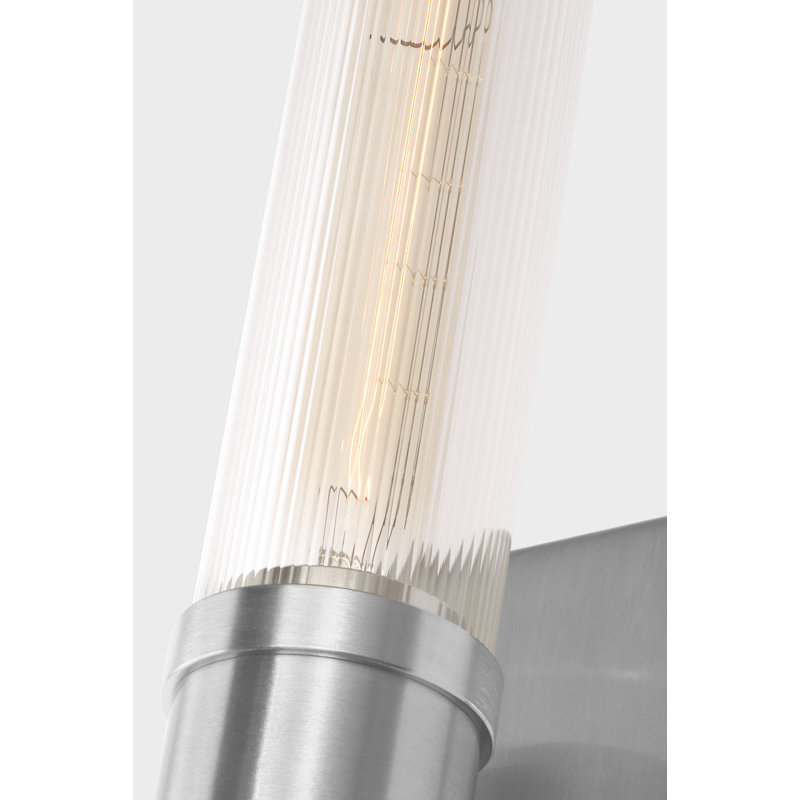Keaton Two Light Vanity, Clear Fluted, Brushed Nickel, 30" H x 5" W x 3.63" D
