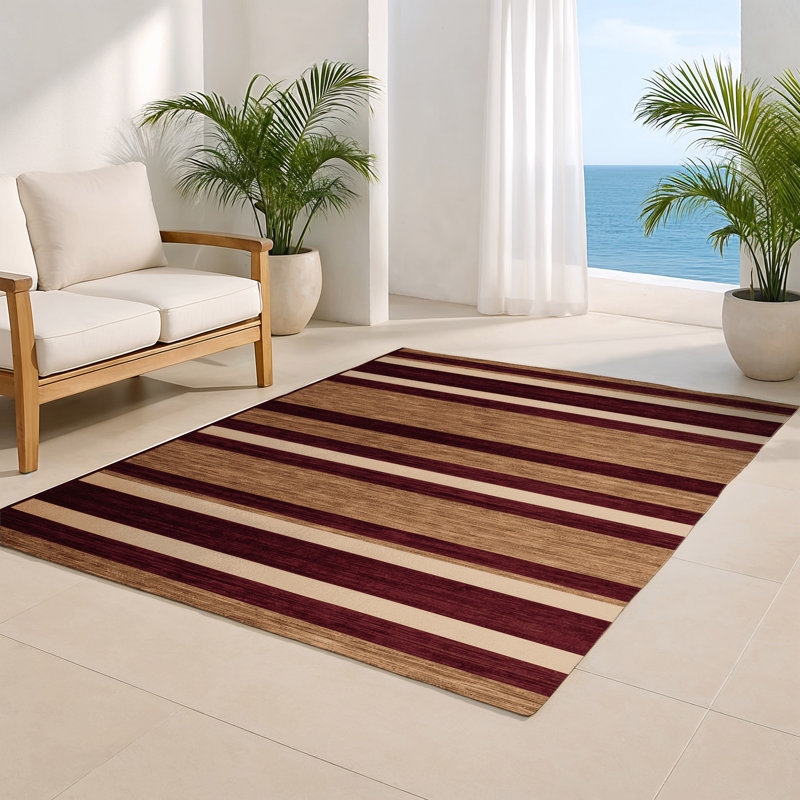 Tapis intérieur / extérieur rouge HorizontalStripes, Rectangulaire 2 pi x 3 pi