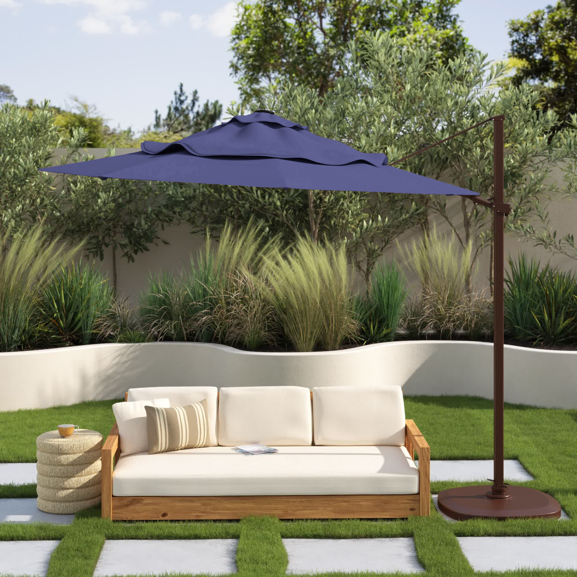 12.3' Cantilever Sunbrella® Umbrella, Blue Sky, Bronze