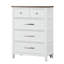 Commode Tela, 5 tiroirs avec poignées nickel, blanc et brun