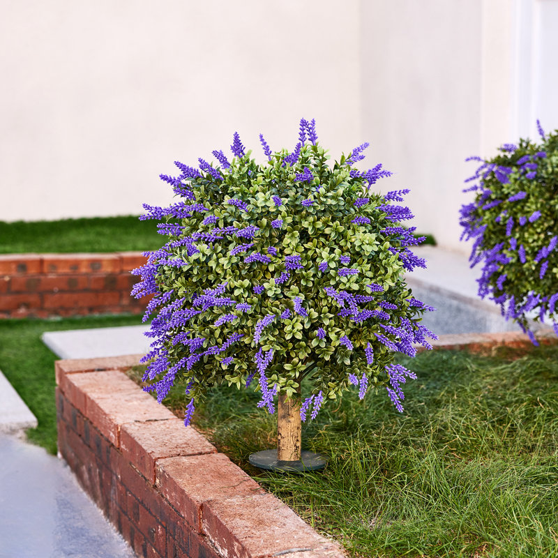 Boule artificielle topiaire en forme de lavande Adcock avec piquet - plante de buis artificielle résistante aux rayons UV pour porche extérieur et décoration de jardin - grand diamètre de 16 po