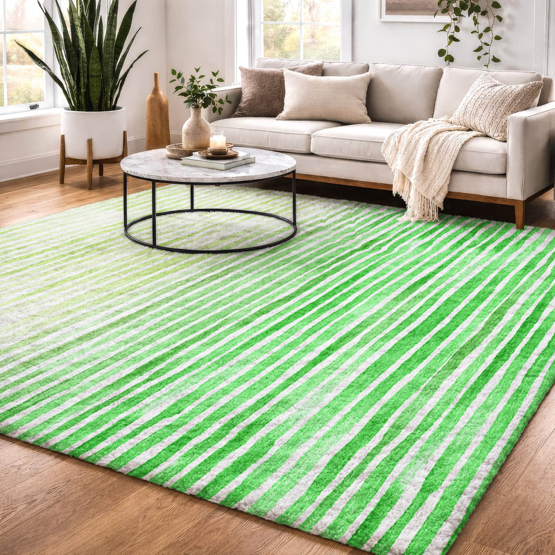 Premium Machine Washable Dream Shag ADS187 Striped Rug, Green, 9' x 12'