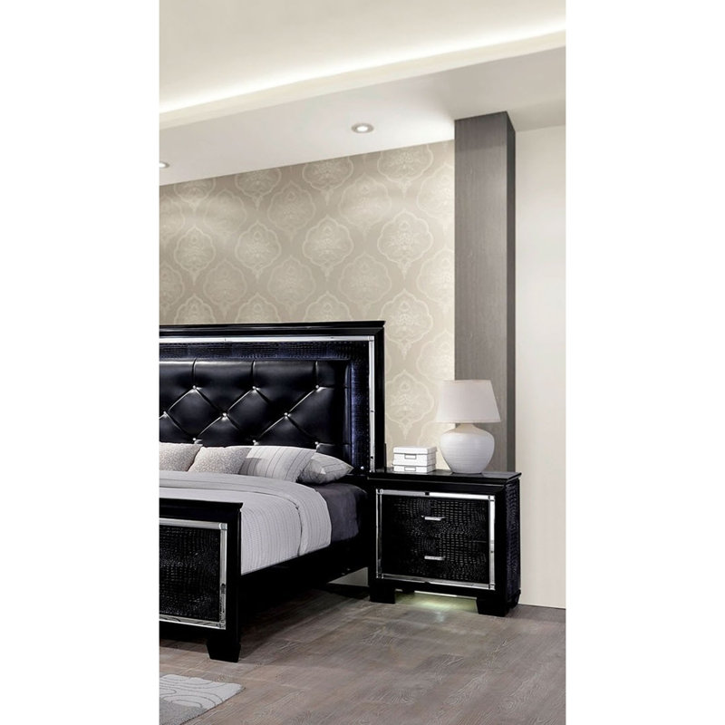 Table de chevet contemporaine 1pc avec table de chevet noire et lumière DEL