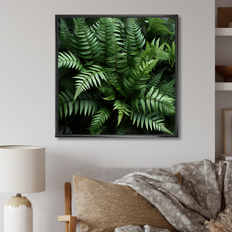 Vert fougère émeraude - forêt III, Cadre flottant noir, H 36 po x l 36 po