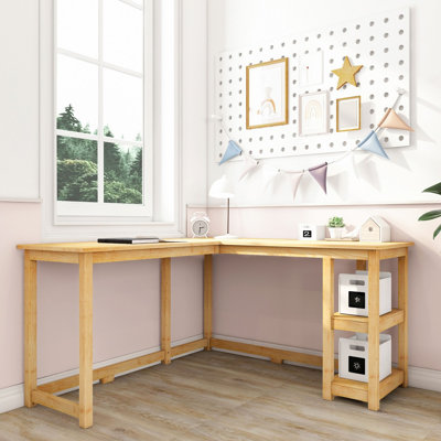 Modular L-Shaped Solid Wood Writing Desk