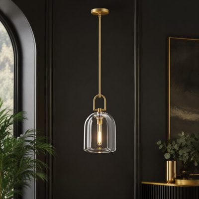 1 - Light Bell Single Kitchen Island Pendant With Crystal Glass