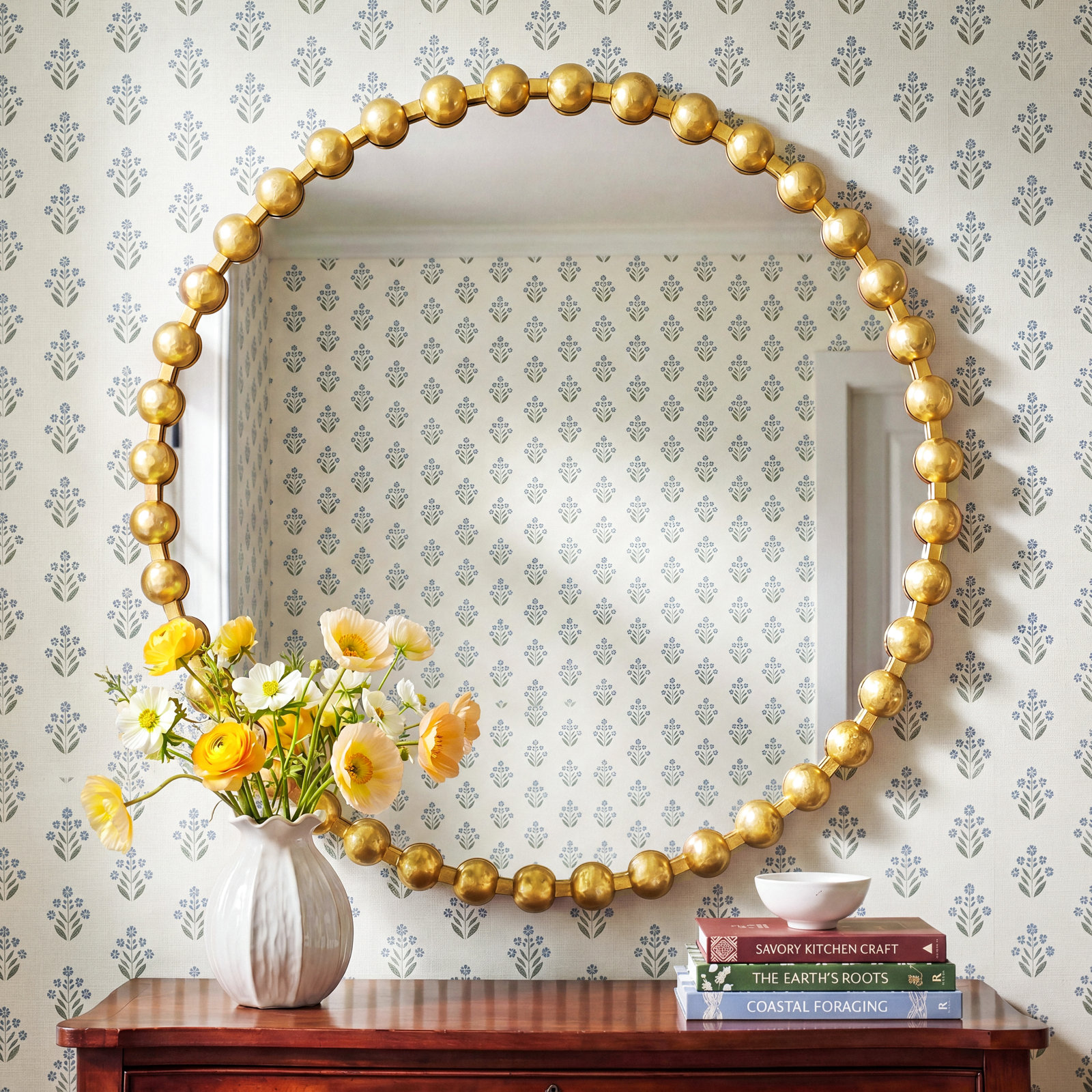 Marlowe Beaded Round Metal Wall Mirror, Gold, 36" x 36"