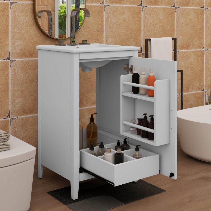 Ensemble de meuble-lavabo tendance 20,3 pouces avec tiroir pratique et support de porte, Blanc
