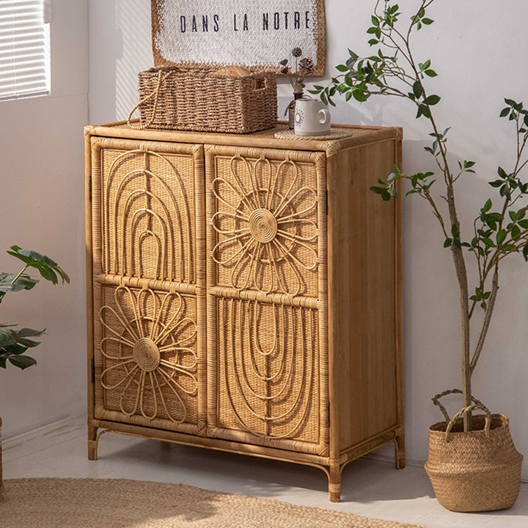 Small Wayfair Cabinet Simple Accent Household Locker Decorat LORENZO Retro | Rattan