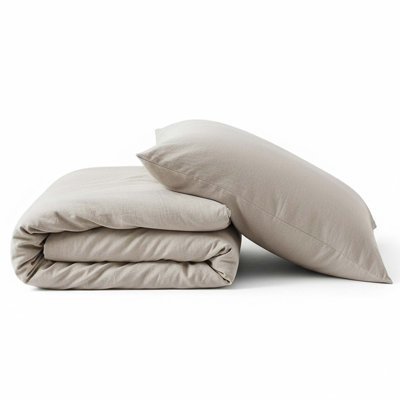 Queen 90x90 Duvet Cover Set, 3 Piece With 2 Pillow Shams, Linen Grey, Soft And Breathable