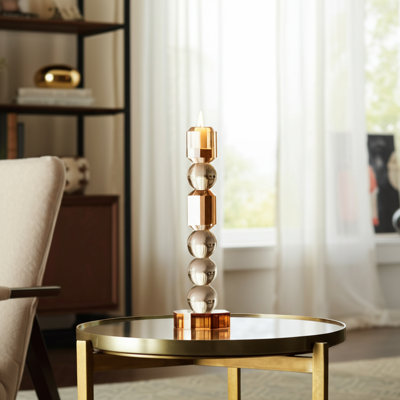 Glass and Crystal Taper Holder or Pillar Holder in Glam Modern Style with Geometric Design and Sleek Contemporary Silhouette for Elegant Display and Stylish Accent Decor