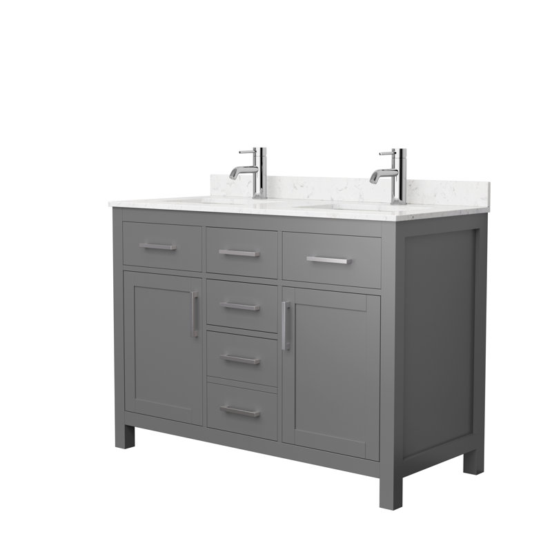 Beckett 48" Freestanding Double Bathroom Vanity with Cultured Marble Top, Carrara Cultured Marble, Dark Gray, Brushed Nickel