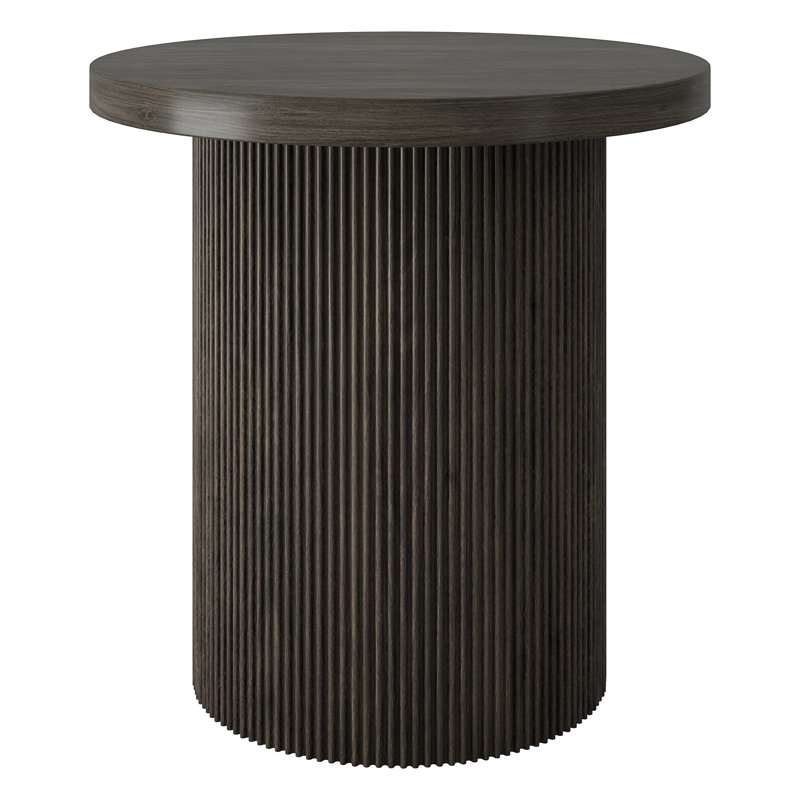 Isa 22" Wide Round Fluted Side Table in Alder Brown, Alder Brown