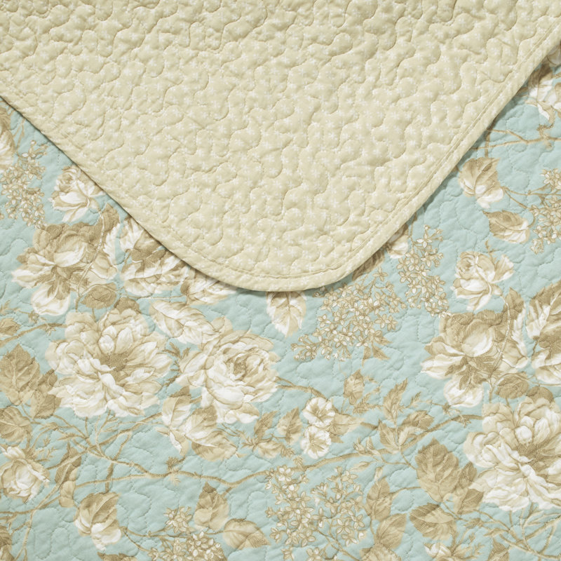 Laura Ashley Brompton Green Reversible Cotton Quilt Set, Full/Queen Quilt + 2 Standard Shams