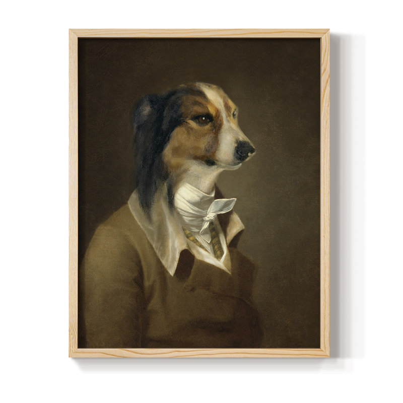 Sir Hound Framed Print - Solid Wood, Natural, 11" H x 9" W