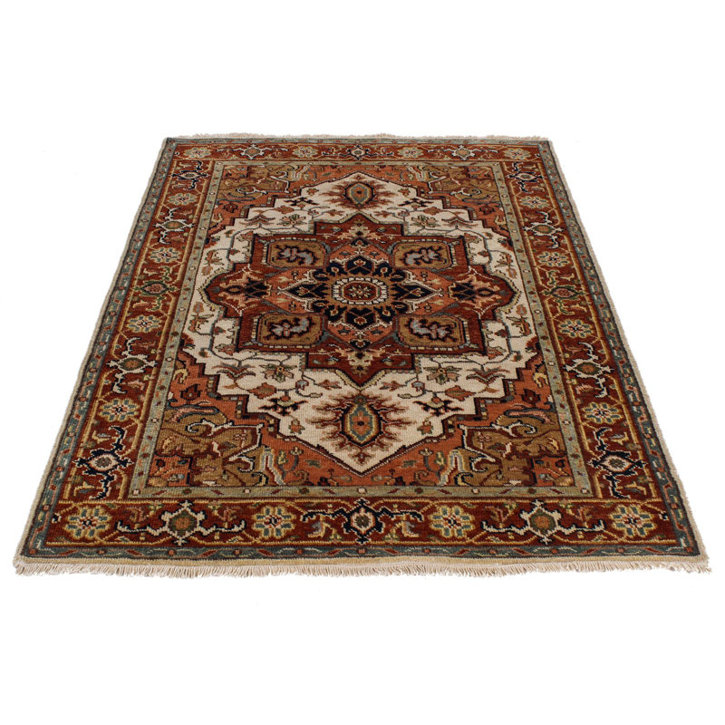 Tapis turc ivoire et rouille Oushak, Rectangle 4pi x 6 pi