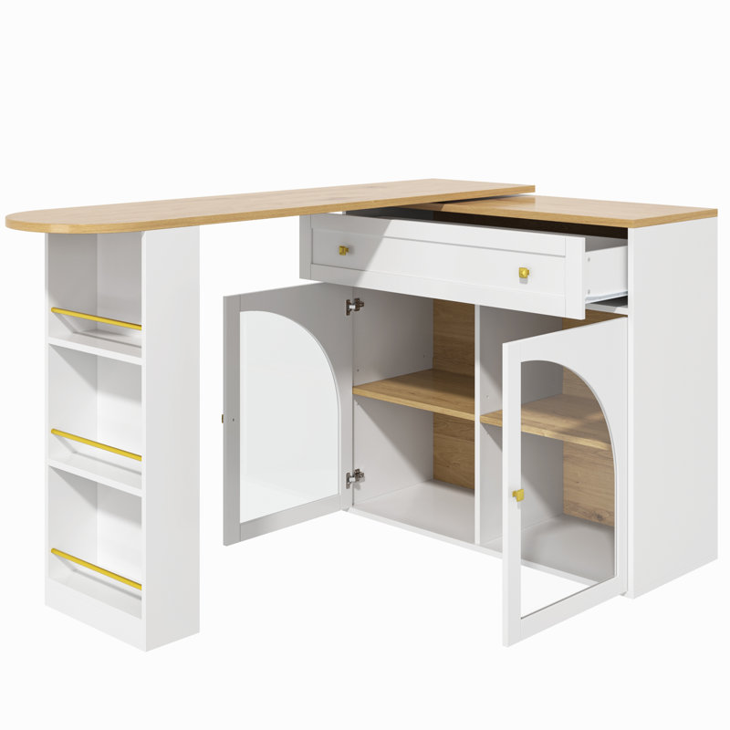 Kitchen Island With 2 Doors, 1 Drawer And Extendable Table, White