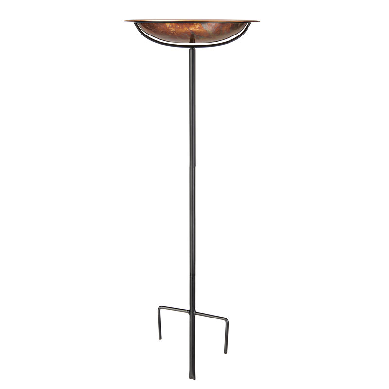 Hand-Applied Fired Copper Bird Bath with Garden Pole