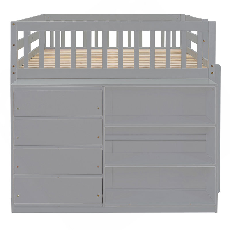 Lit superposé double avec 4 tiroirs et 3 tablettes - gris, Gris, Lit double