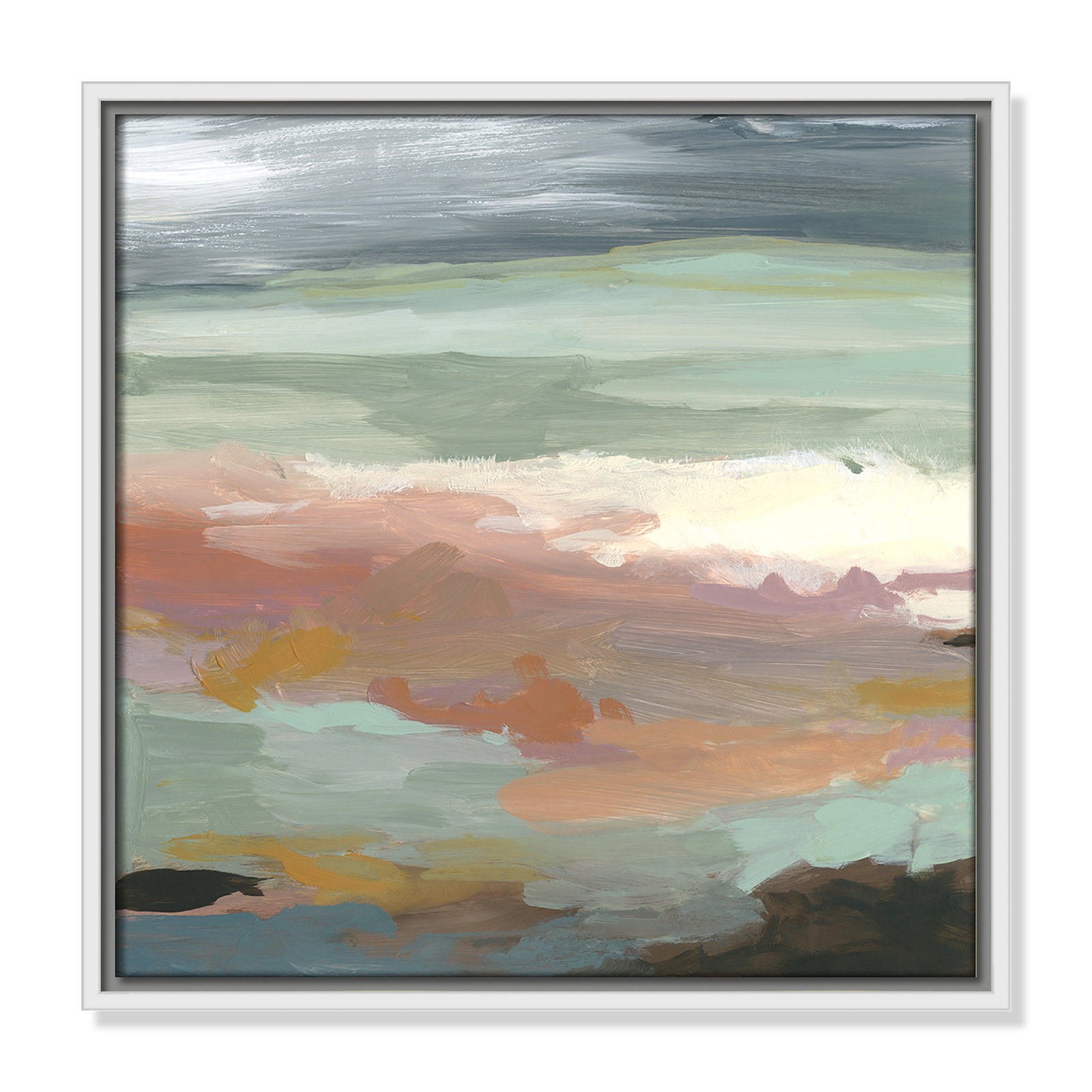 Ocean Bluffs by Carol Robinson - Painting Print on Paper, Picture Framed Canvas, 17.5" H x 17.5" W, White