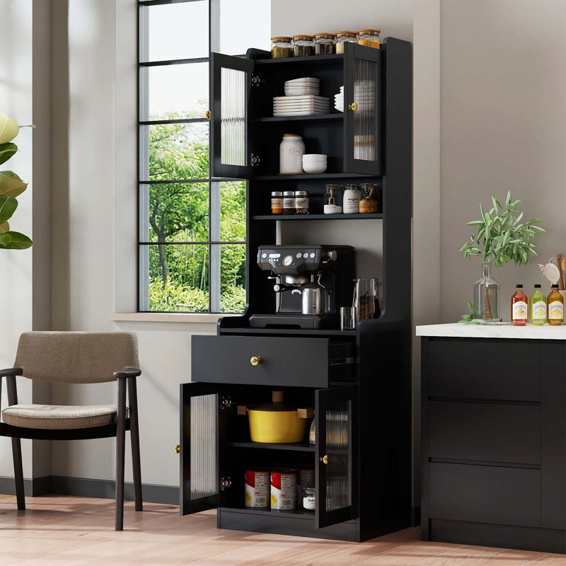 Versatile Farmhouse Kitchen Cabinet with Microwave Stand and Ample Storage