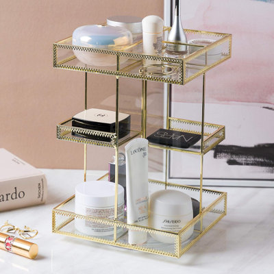 360 Degree Rotation Glass Makeup Organizer,Perfume Display Case And Cosmetic Storage ,Great For Bathroom, Dresser, Countertop (Gold) -  Everly Quinn, 7B9C4F4661AB45568E3513BFD644013A