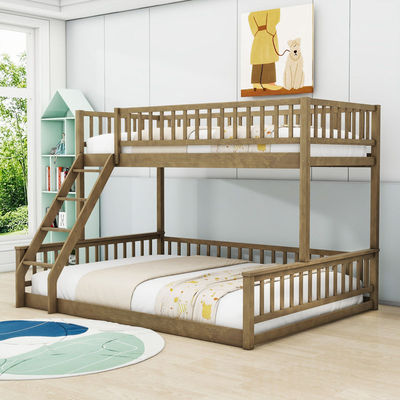 Katienne Bunk Bed With Ladder And Guardrails, Walnut, Twin XL Over Queen