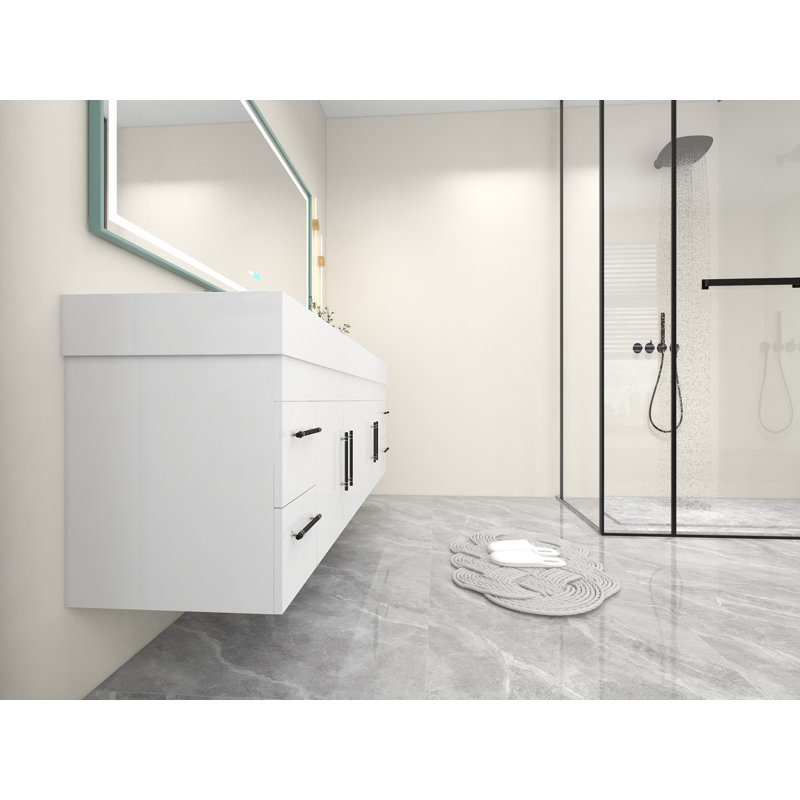 84" Double Sink Bathroom Vanity Set, High Gloss White