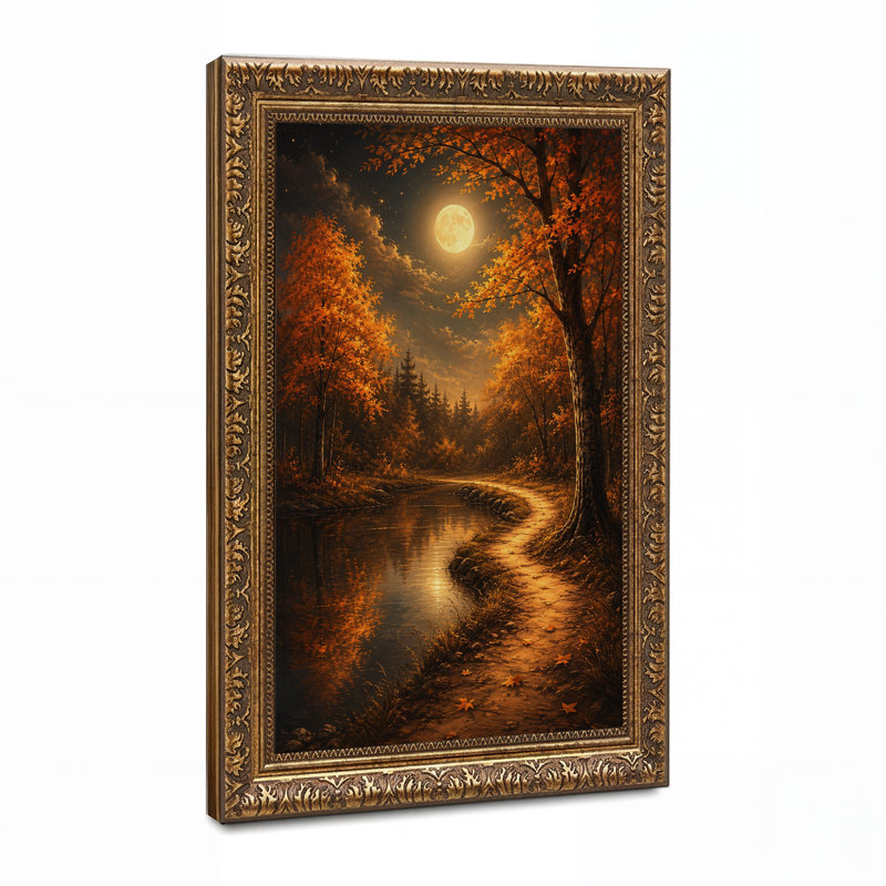 «Glowing Autumn Trees long Winding River Path Halloween», art mural sur toile, H 18 po x l 12 po