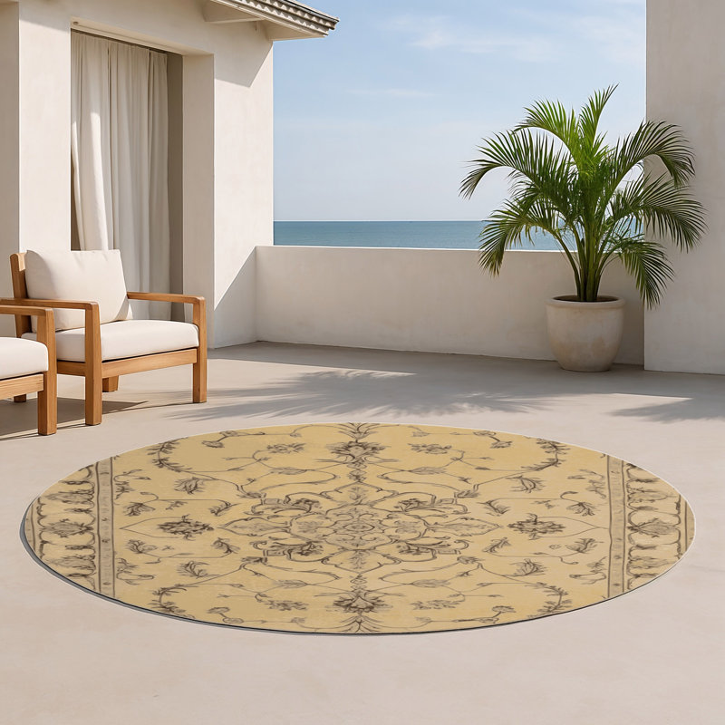 Tabriz Brown Indoor and Outdoor Area Rug, Round 5'