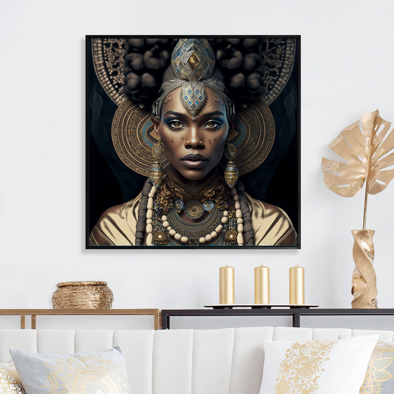 «Maspeth Tribal African Woman II», reproduction d'art sur toile encadrée, H 36 po x l 36 po, Toile avec cadre flottant, Noir